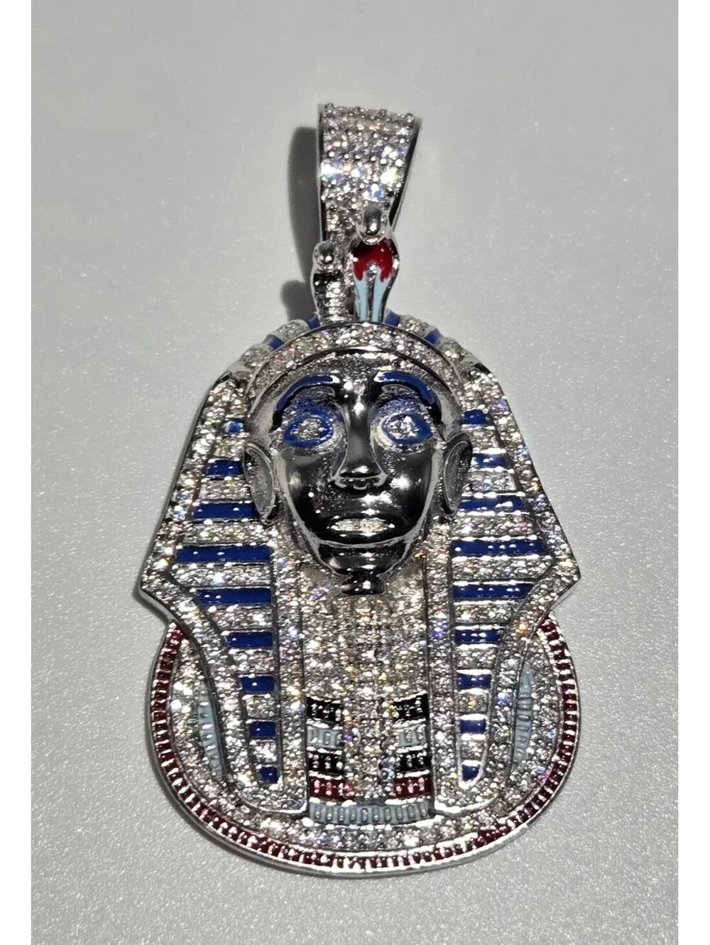 NEW 925 Sterling Silver VVS1 3.0ctw MOISSANITE Egyptian Pharaoh Pendant Enamel